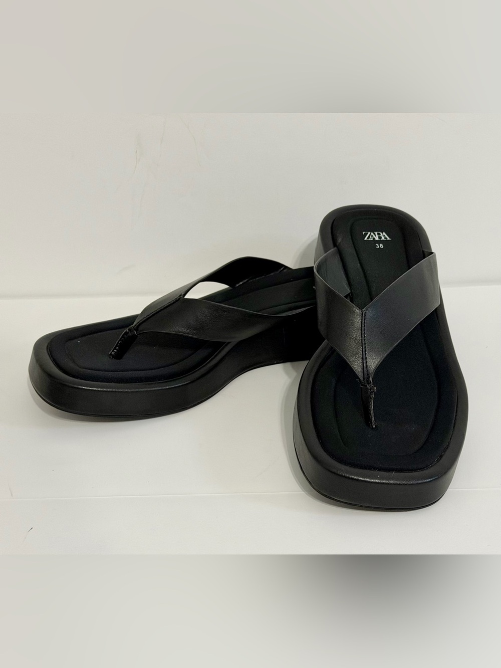 Zara Black Platform Thong Sandals for Women, Size 38